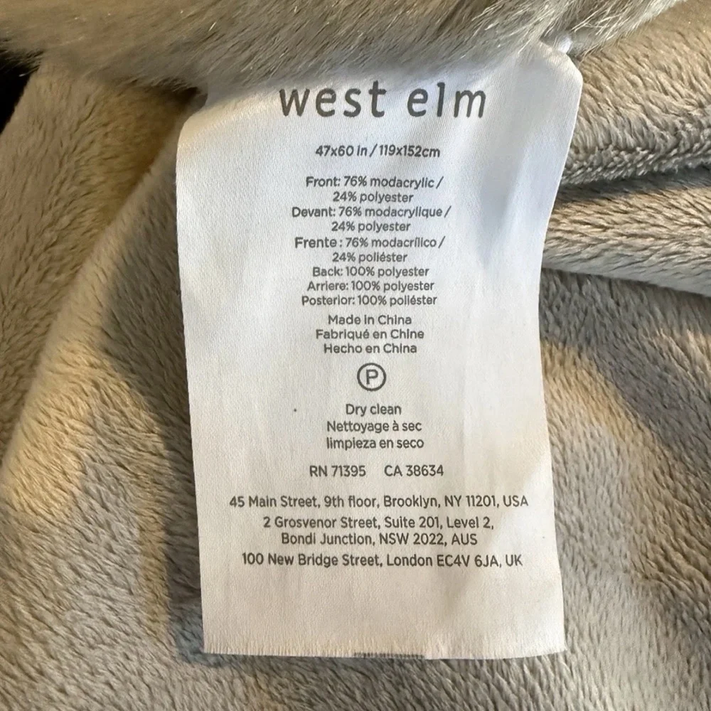 West Elm Soft Gray Throw Blanket